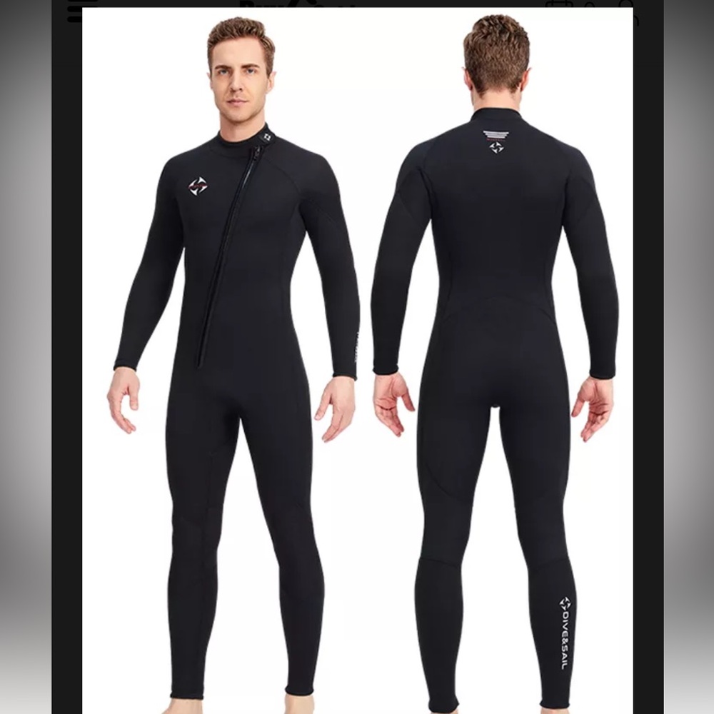 NWT Dive and Sail All Black 3MM Front Zip Full Wetsuit size Large